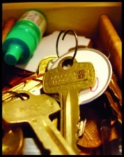 Keys in open desk.
