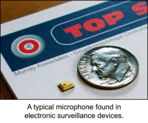 Typical microphone found in electronic surveillance devices.